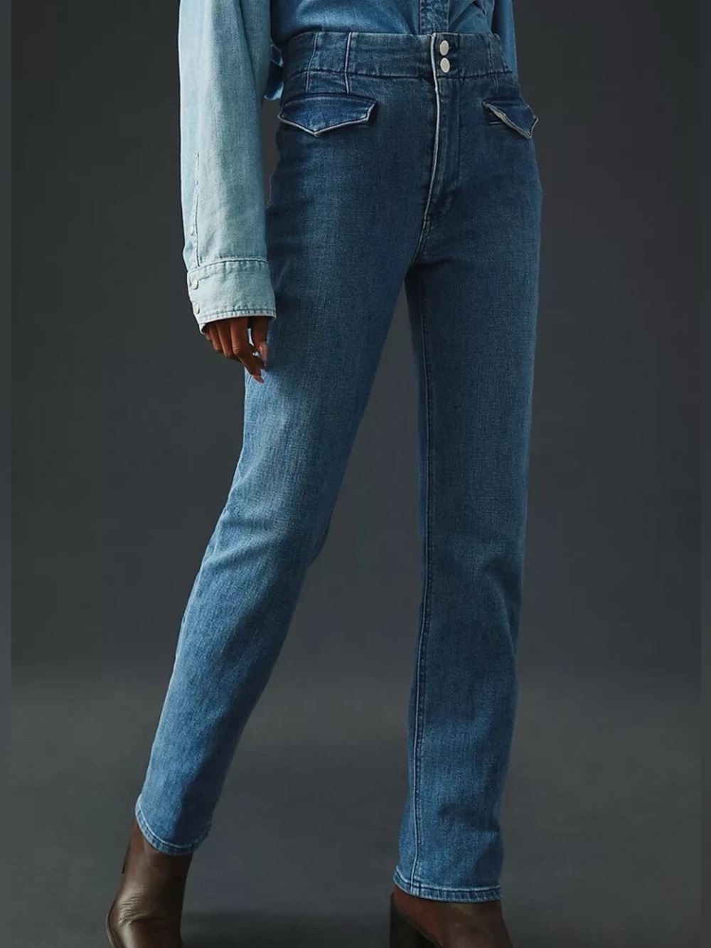 Anthropologie Maeve Bombshell Slim Straight Jean Medium Wash Size 27 - Picture 2 of 16